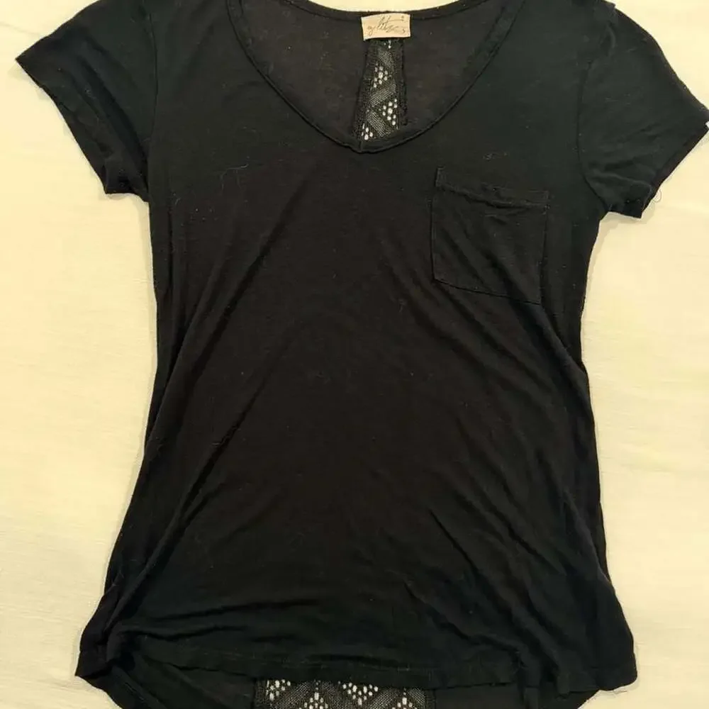 Glitz Black Lace Back Pocket T-Shirt